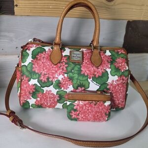 Dooney & Bourke Pink and Green Floral Satchel & Matching Pouch